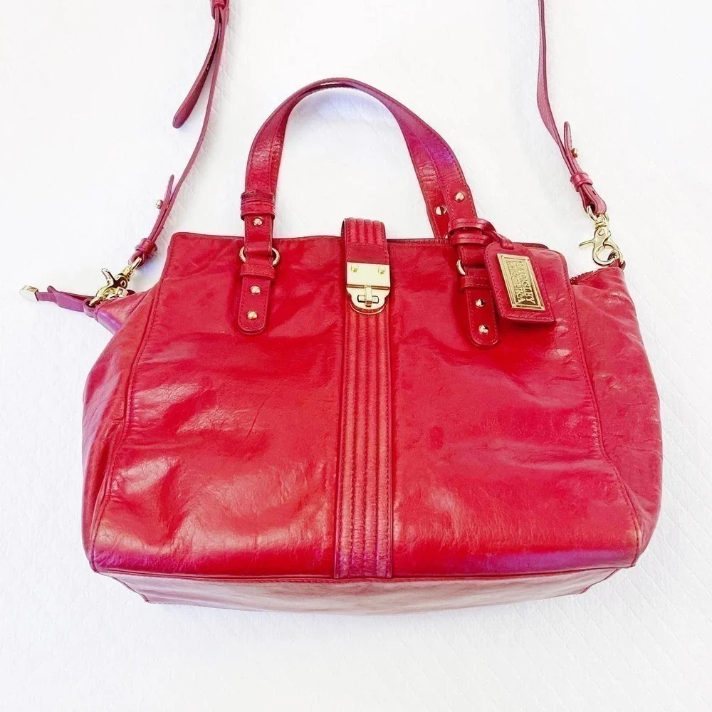 Badgley Mischka Red Leather Purse Crossbody Gold Hardware